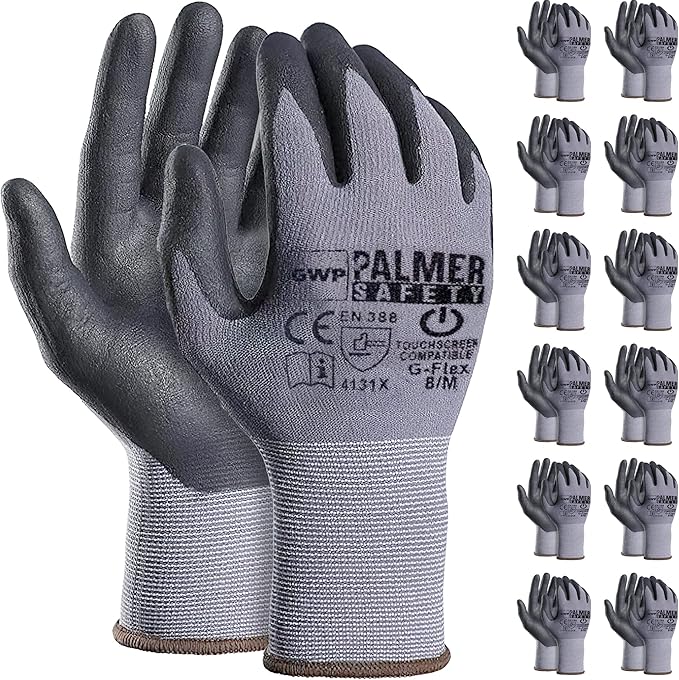 ATERET Work Gloves 12 Pairs Micro-Foam Nitrile Coated Safety Gloves, Seamless Knit Nylon Gloves Home Improvement General Use