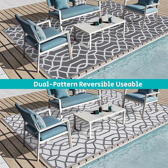 HEBE Outdoor Rug Waterproof 6x9, Reversible Plastic Straw Rug RV Camping Rug, Indoor Outdoor Patio Mat Clearance, Outside Carpet for Porch,Deck,Camper,Balcony,Backyard,Picnic