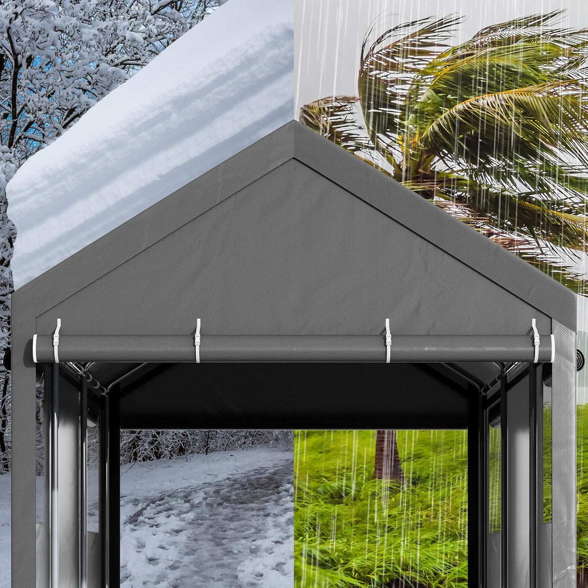 Walsunny Carport, 12x20 ft Heavy Duty Carport Canopy with Roll-up Windows, Portable Garage with Removable Sidewalls & Doors, Car Canopy with All-Season Tarp for Car, Truck, Boat