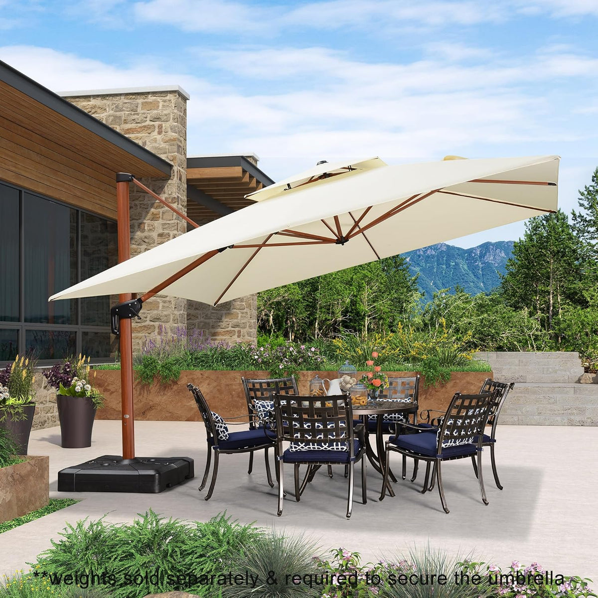 PURPLE LEAF 12ft Patio Umbrella Outdoor Square Umbrellas Large Cantilever Umbrella Windproof Offset Heavy Duty Sun Umbrellas for Garden Deck Pool Patio, Cream