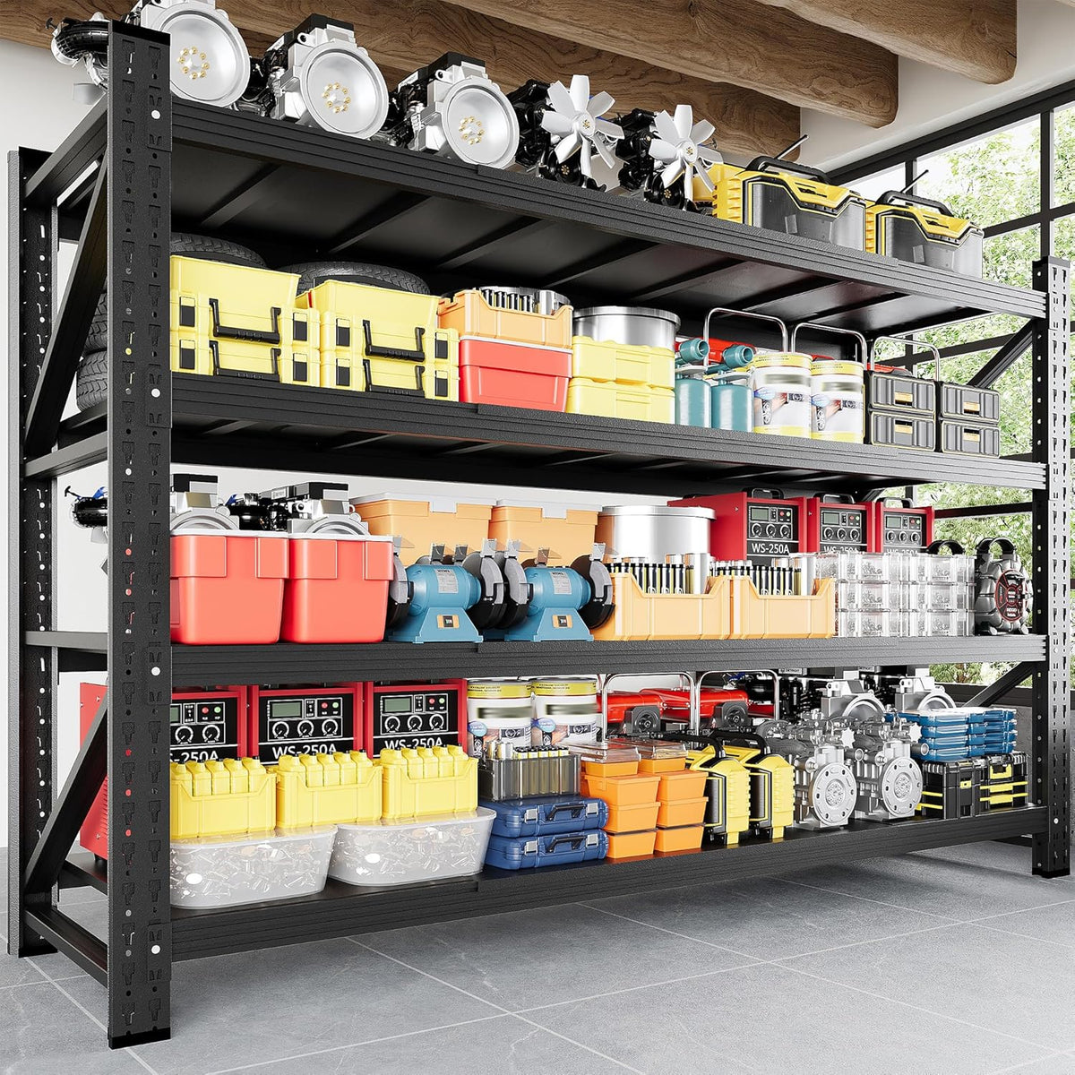 5000LBS Storage Shelves, 71" W Heavy Duty Garage Shelving Unit, Adjustable Industrial Shelving, 4 Tier Metal Shelving for Garage, Supermarket, Warehouse, 71" W x 24" D x 70" H