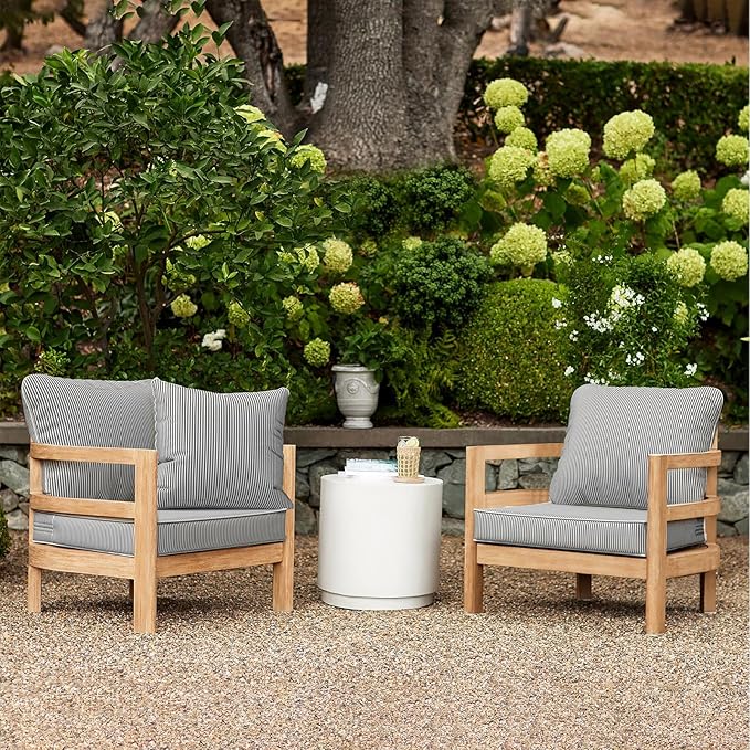 LVTXIII Outdoor Seat and Back Cushion Patio Deep Seat Cushion Set Seasonal Chair Cushion for Wicker Chairs and Garden Furniture Decoration, 24"x24"x4", Strip Grey