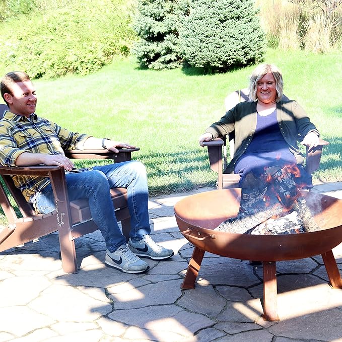 Sunnydaze 34-Inch Cast Iron Heavy-Duty Fire Pit for Outside - Wood-Burning Outdoor Fire Pit Bowl with Handles - Oxidized Finish