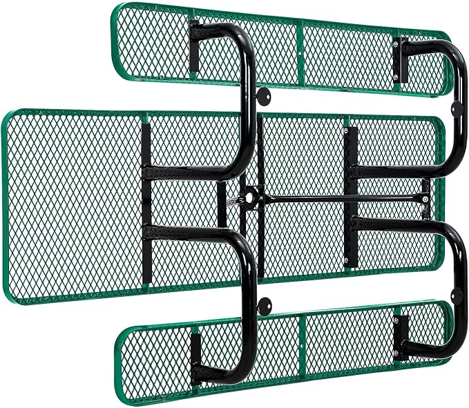 Global Industrial 8'L Rectangular Picnic Table, ADA Compliant, Expanded Metal, Green Thermoplastic Coating, Attached Benches, 1-1/2” Umbrella Pole Hole, Outdoor-Rated