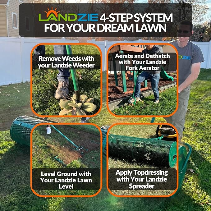 LANDZIE Lawn & Garden Spreaders - 44 Inch Heavy Duty Metal Mesh Basket Push/Tow Spreader - Compost, Peat Moss, Top Soil, Mulch - Durable Lightweight Multi-Purpose Yard Care Equipment - Manure Spreader