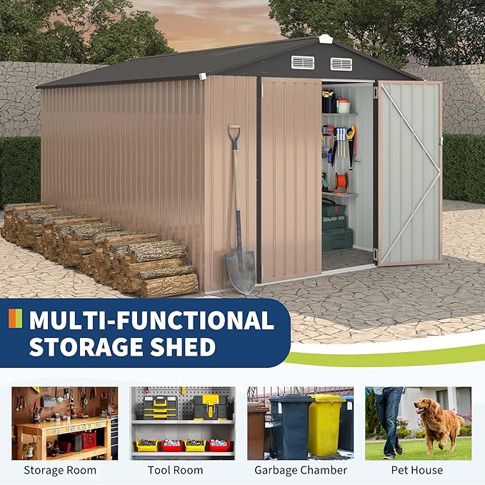8x12 FT Metal Storage Sheds Outdoor, Metal Yard Sheds Garden Shed Kit, Metals Tool Shed with Lockable Door, Metals UtilityShed Buildings with Air Vent for Backyard Garden Patio Lawn