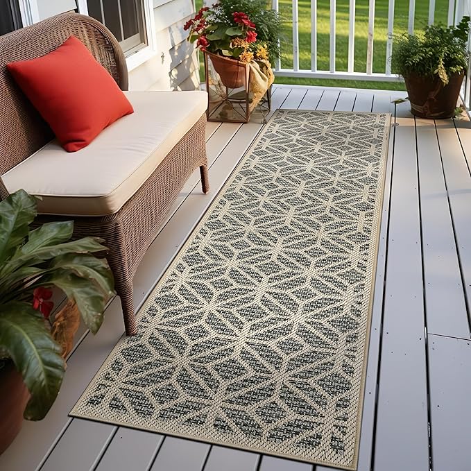 Rugshop Contemporary Geometric Indoor/Outdoor Runner Rug 2' 3" X 12' Blue