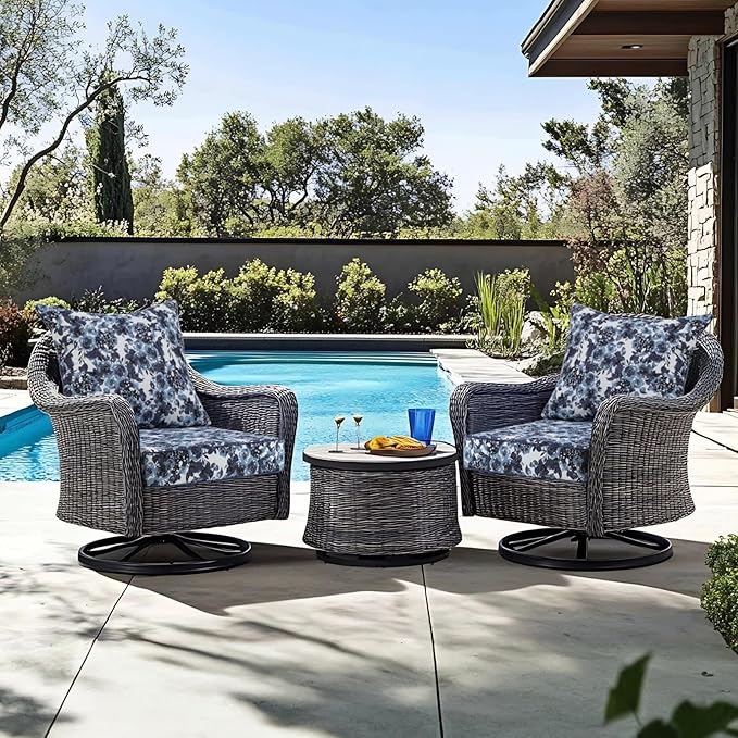 Favoyard Outdoor Seat Cushion 19 x 19 x 3 in Waterproof Pattern Fade Resistant Cover Removable Patio Furniture Cushions Deep Seat & Back Cushion Set with Adjustable Straps for Patio Chair Sofa Couch