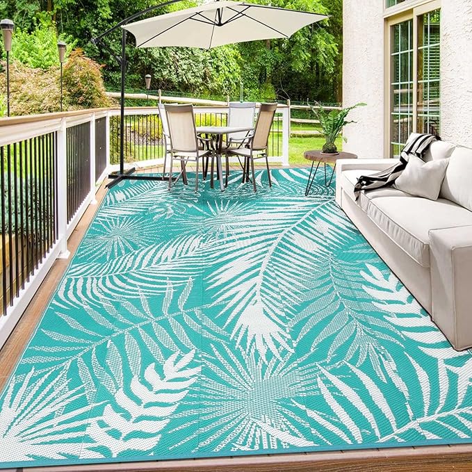 HiiARug Outdoor Rugs 9x12 for Patios Clearance Large Outdoor Rug, Outdoor Plastic Straw Rug RV Camping Rug Large Outdoor Mat for RV, Patio, Backyard, Deck, Picnic, Beach, Trailer, Camping