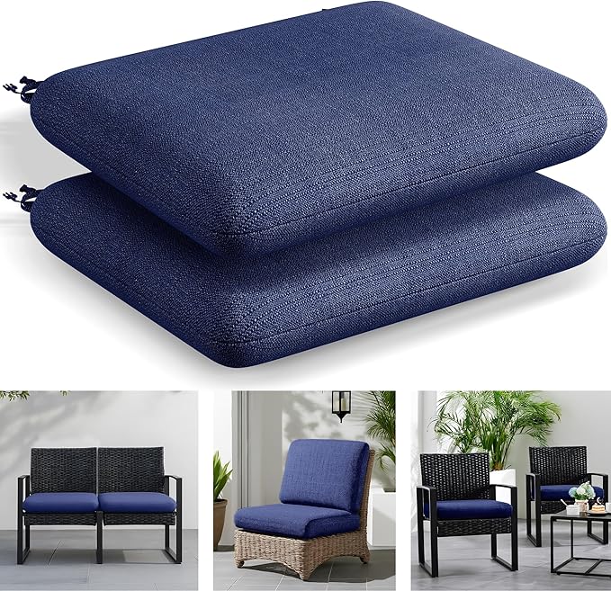 Codi Outdoor Cushions for Patio Furniture 24x24 Inch, Waterproof Chair Seat Cushion with Textured Fabric, Handles & Adjustable Straps, Fade Resistant - Set of 2, Navy Blue