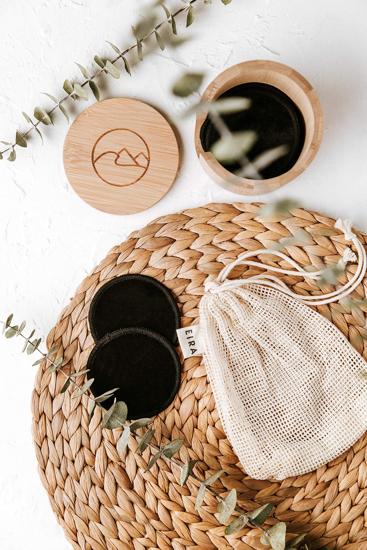 Reusable Makeup Remover Pads with Bamboo Holder – Washable Bamboo Cotton Rounds for Face, Toner & Sensitive Skin – Eco Friendly Zero Waste Skincare Set by EIRA