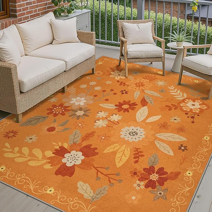 GENIMO Indoor Outdoor Area Rug 5' X 7' Waterproof, Washable Door Mat Non Shedding, Easy Cleaning Floral Outdoor Carpet for Patio, Entryway, Porch, Bathroom, Living Room, Bedroom, Backyard