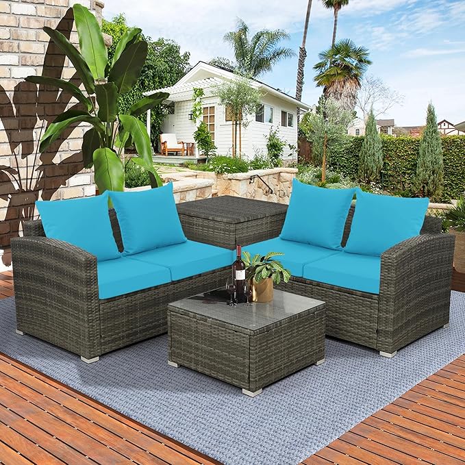 Outdoor Cushions for Patio Furniture, Waterproof Outdoor Chair Cushion w/Fade-Resistant, Removable & Machine-Washable Cover, 22x22 Inch, Deep Seat Sofa/Couch Pad Replacement – Set of 4, Teal