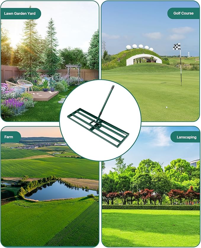 Lawn Leveling Rake 33x10'', Yard Leveling Rake with 78'' Back-Saving Adjustable Handle, Stainless Steel Lawn Leveler Tool for Garden, Backyard, Farm, Golf Course