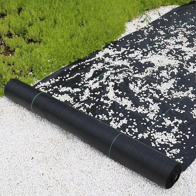 LIUJIAYI 2.4oz-5FTx500FT Weed Barrier Landscape Fabric - Durable Weed Block Gardening Ground Cover Mat, Woven Geotextile Fabric for Underlayment, Commercial Driveway Stabilization, Weed Control Cloth