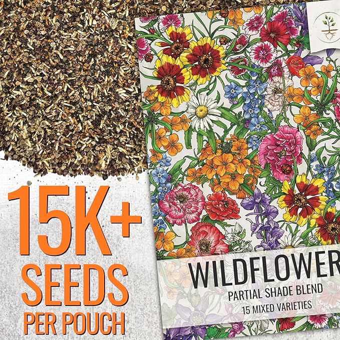 Seed Needs Partial Shade Wildflower Seed Mix for Planting | 10 Packs (1 Ounce Each) 14+ Varieties Open Pollinated Annual & Perennial Species | Flower Seeds Shade Tolerant | Bulk