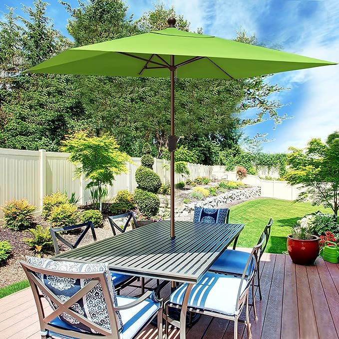 EliteShade USA 10-Year-Non-Fading 6.5x10Ft Rectangular Market Umbrella Patio Umbrella Outdoor Table Umbrella with Ventilation, Macaw Green