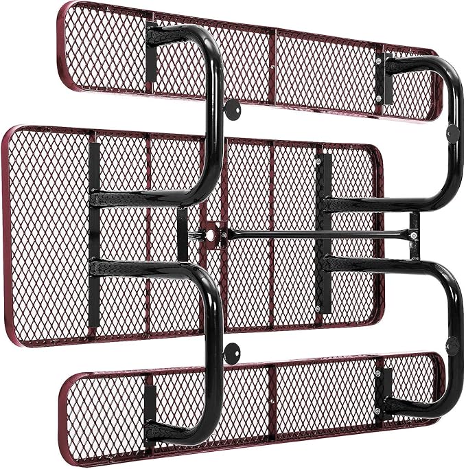 Global Industrial 6’L Rectangular Picnic Table, Expanded Metal, Red Thermoplastic Coating, Attached Benches, 1-1/2” Umbrella Pole Hole, Outdoor-Rated, 1000 lb Capacity, 72” x 30” Tabletop