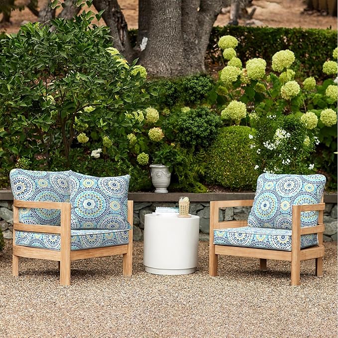LVTXIII Outdoor Deep Seat Cushion Patio Seat and Back Cushion Set Seasonal Chair Cushion with Removable Cover and Adjustable Buckle for Home and Garden, 24"x24"x4", Delancey Lagoon