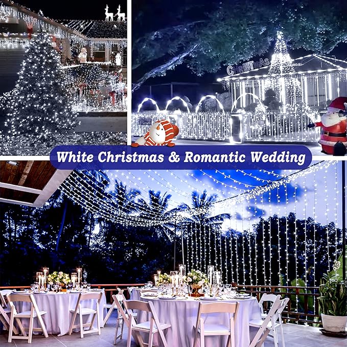 KNONEW 403FT 1000 LED Christmas Lights Outdoor String Light 8 Modes & Timer Fairy Lighting Plug in Waterproof for Xmas Yard Tree Wedding Party Holiday Decorations (Cool White)