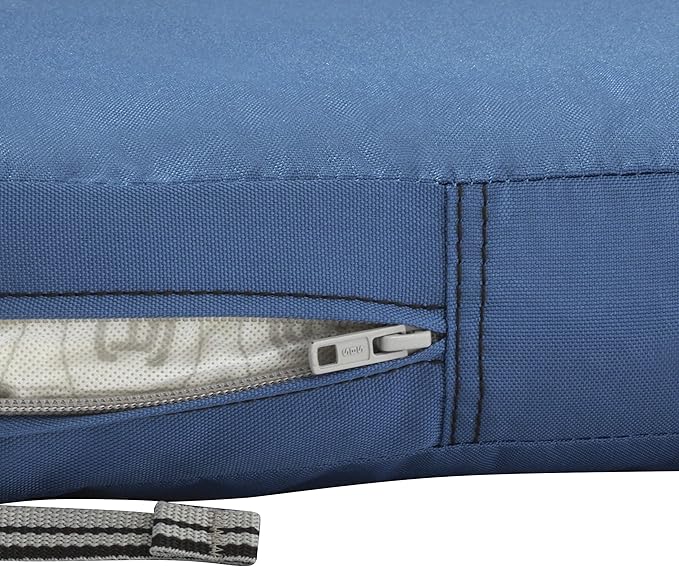 Classic Accessories Ravenna Water-Resistant 21 x 19 x 3 Inch Patio Seat Cushion, Empire Blue, Chair Seat Cushion