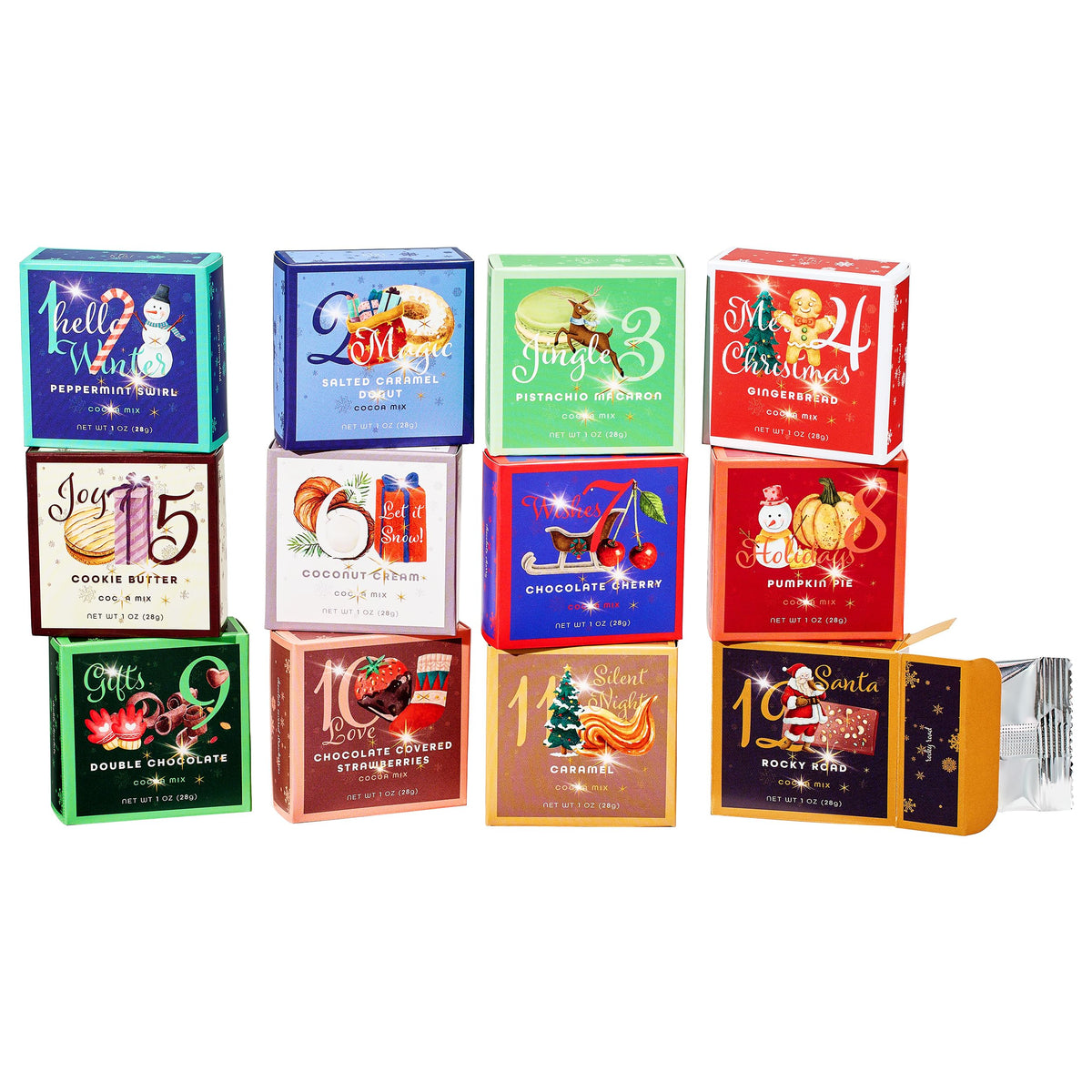 Kiri & Sons 12 Days of Winter Hot Chocolate Gift Set, Winter Advent Calendar 2024 Kids, Gourmet Cocoa, Large Gift Set Delicious Winter Flavors