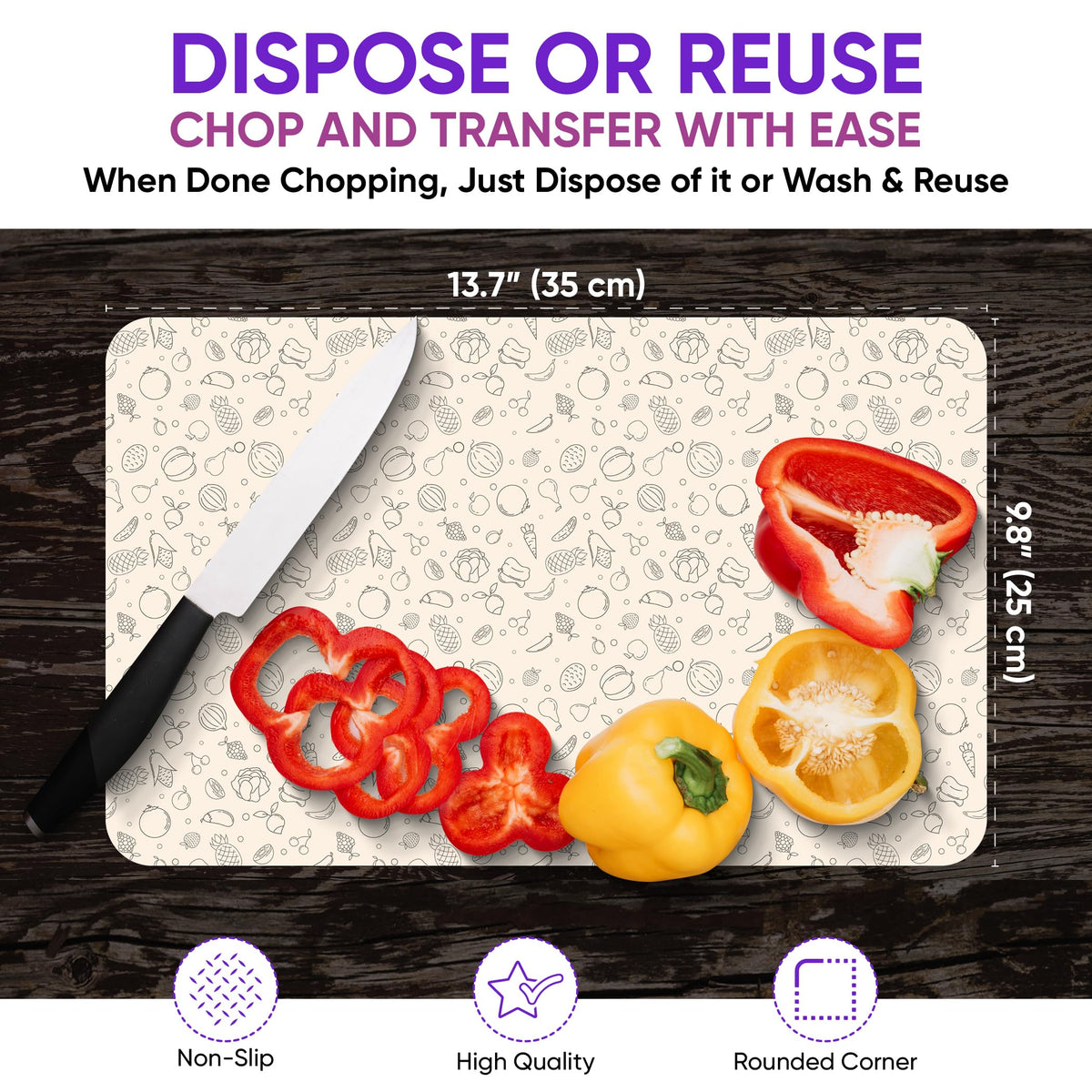 Purple Dot 30 Pc Disposable Cutting Board Sheets - Durable Chopping Board for Meat, Chicken, Fish, Vegetables; Large, Portable, Flexible Cutting Board Mats for Kitchen, Crafts and Art Project, Camping
