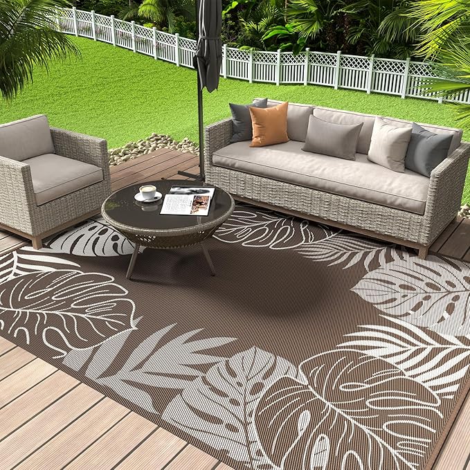 COCOER Tropical Outdoor Rug 6x9 Reversible-Waterproof Patio Rug-Quick Dry Outdoor Carpet-Outdoor Area Rugs Indoor Outdoor Rugs-Outside Rug Patio Decor for Porch Deck Balcony Backyard