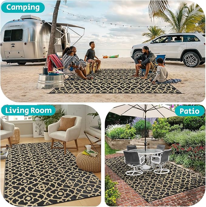 HEBE Outdoor Rug Waterproof 5x8, Reversible Plastic Straw Rug RV Camping Rug, Indoor Outdoor Patio Mat Clearance, Outside Carpet for Porch,Deck,Camper,Balcony,Backyard,Picnic