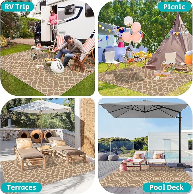 HEBE Outdoor Rug Waterproof 6x9, Reversible Plastic Straw Rug RV Camping Rug, Indoor Outdoor Patio Mat Clearance, Outside Carpet for Porch,Deck,Camper,Balcony,Backyard,Picnic