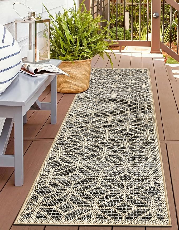 Rugshop Contemporary Geometric Indoor/Outdoor Runner Rug 2' 3" X 12' Blue