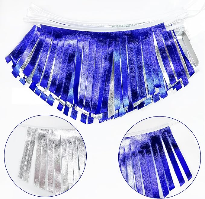 Royal Blue Silver Tassel Banner Metallic Fabric Pennant Bunting Flag for Graduation Birthday Retirement Bachelorette Engagement Wedding Bridal Shower Navy Nautical Ahoy Achor Party Decoration Supplies