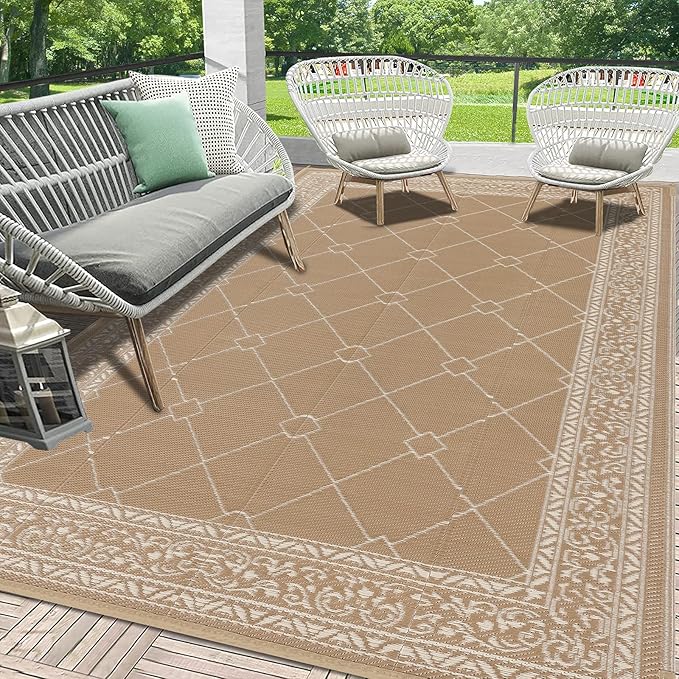 HEBE Outdoor Rug Waterproof 6x9, Plastic Straw Rug Camping Rug, Reversible Outdoor Patio Rugs RV Mat Clearance, Indoor Outside Floor Carpet for Porch,Deck,Camper,Balcony,Backyard