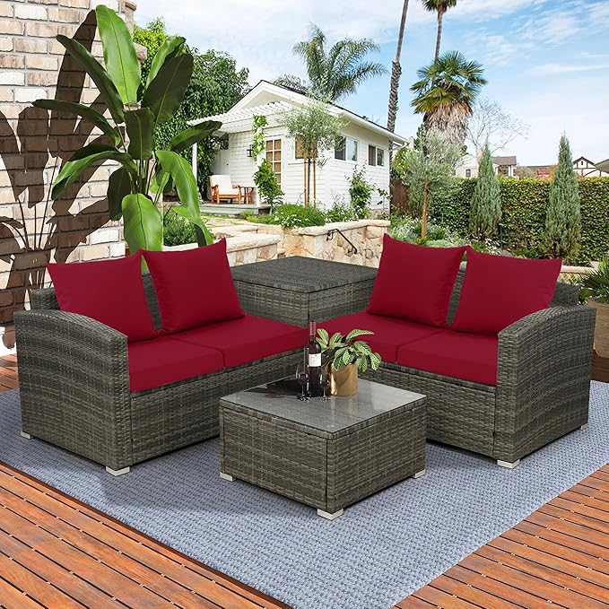 24x24 Inch Outdoor Cushions for Patio Furniture, Waterproof Outdoor Chair Cushions w/Fade-Resistant, Removable & Machine-Washable Covers, Deep Seat Sofa/Couch Pad Replacement – Set of 4, Burgundy