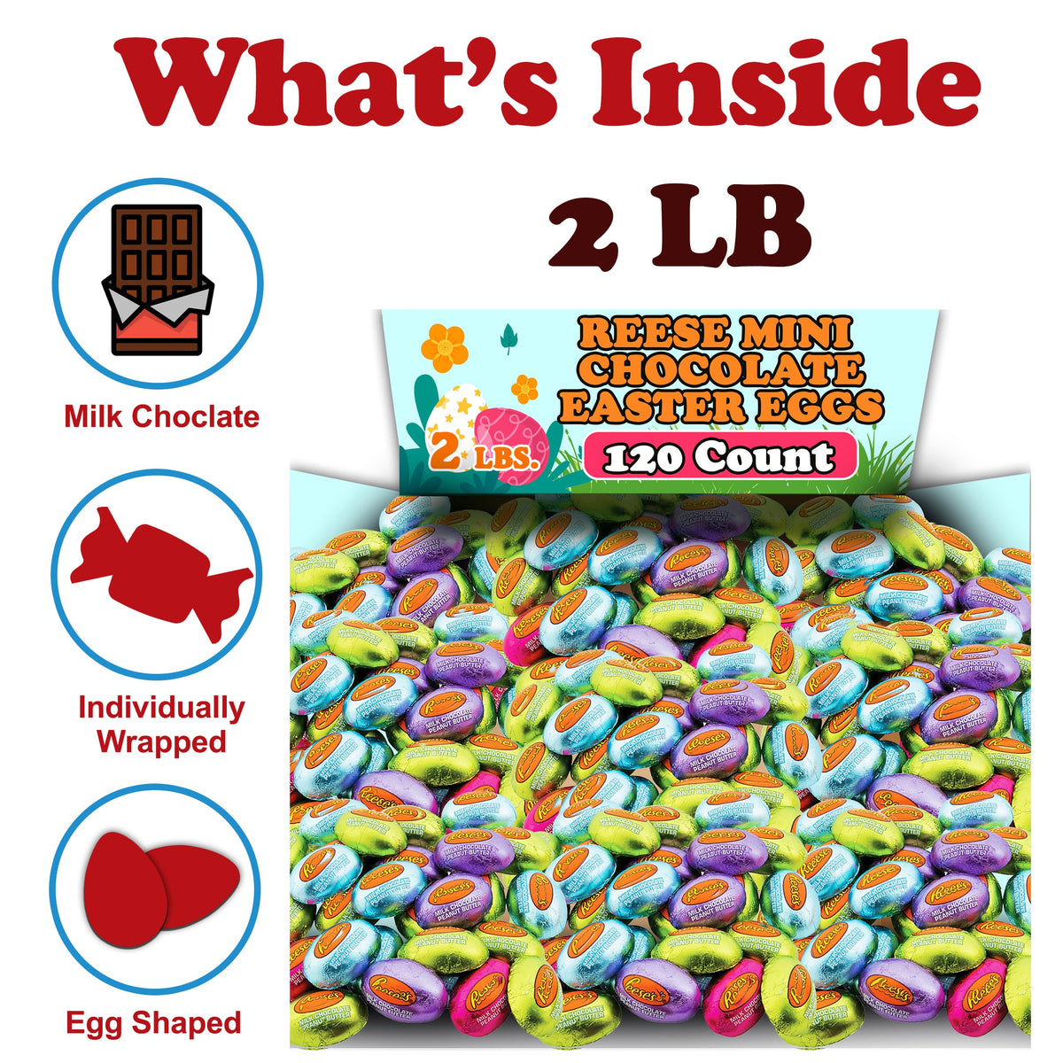 Reese Peanut Butter Eggs, Bulk 2 Lb Mini Milk Chocolate Peanut Butter Half Eggs Candy, Foil Wrapped in Pastel Spring Colors, Great for Easter Baskets