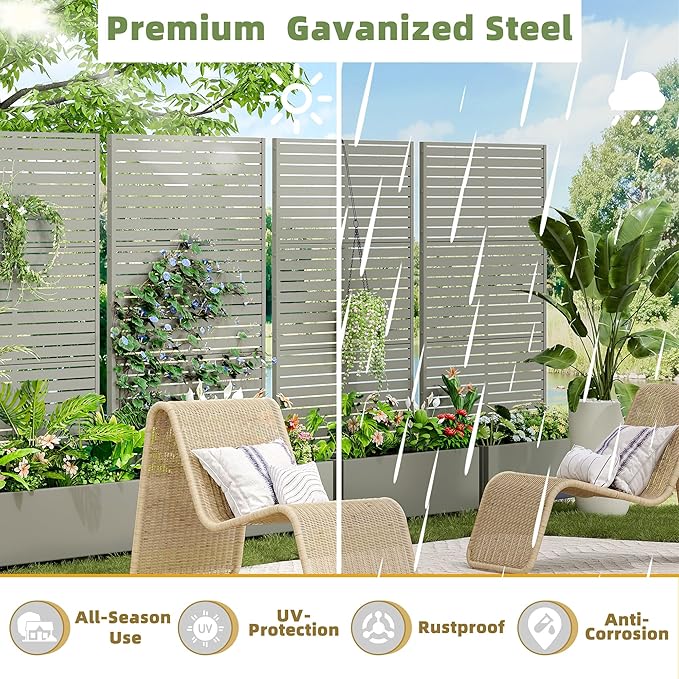 Casaphoria Metal Raised Garden Bed with Trellis and Wheels, 72"x47"x16" Planter Box for Climbing Plants, Vegetables & Vines, Features Drainage Holes and Privacy Screen (Grey-Louvered)