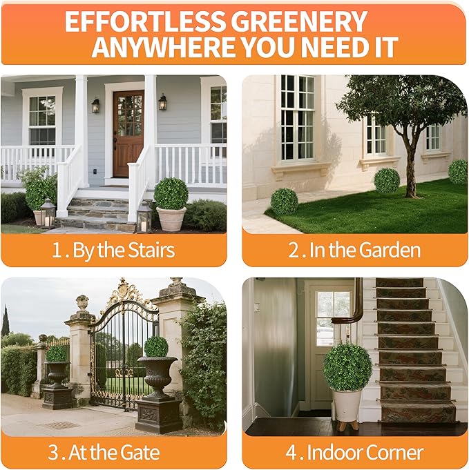 QIANYUN Artificial Plants Outdoor-14Inch Fake Plants Faux Boxwood Plants Outdoor- UV Resistant Shrub for Outdoor/Indoor Decor, Perfect for Porch, Garden, and Backyard