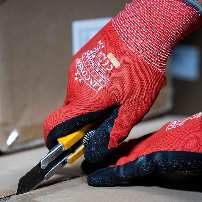 linconson 12 Pack Safety Performance Series Construction Mechanics Wrinkle Latex Work Gloves