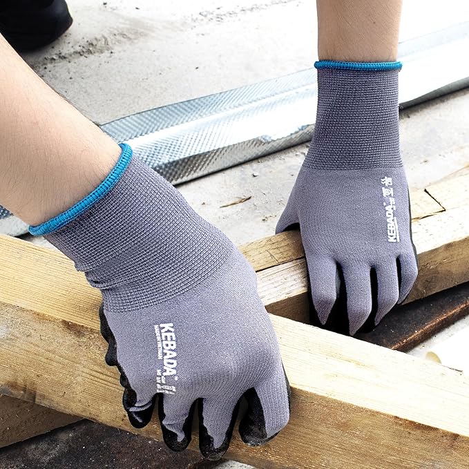 Kebada Work Gloves for Men and Women, Foam Nitrile Coated Safety Gloves with Grip, Ideal for Warehouse Package Handling, Gardening, Mechanic and Construction, XS