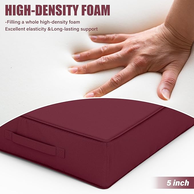 Patio Chair Cushions 24 X 24 X 5 Inch Waterproof Outdoor Seat Cushions for Patio Furniture, Outdoor Sofa Couch Pads with Ties & Handle, Set of 2, Burgundy