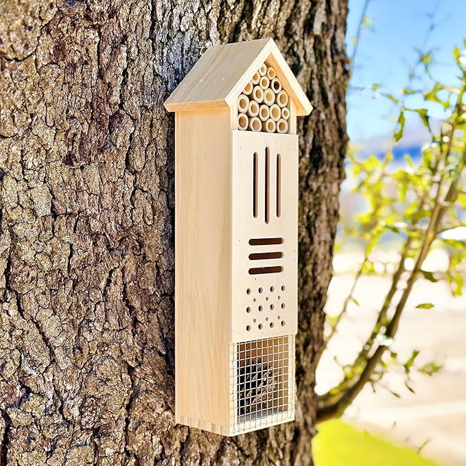 Wooden Insect House, Insect Hotel for Bugs, Bees, Butterflys, Ladybirds, Natural Beneficial Insect Habitat for Garden and Yard