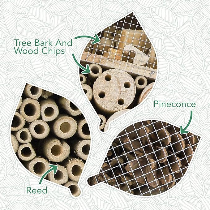 Premium Weatherproof Insect Hotel - Durable Bug House, Bee Home Box for Garden - Ideal Habitat for Bees, Ladybirds, Butterflies - Enhance Biodiversity & Eco-Balance