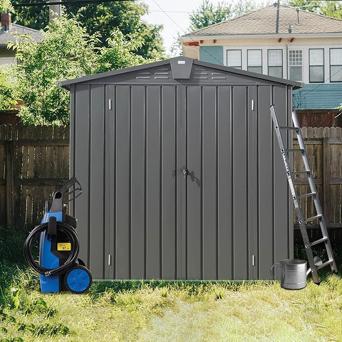 Domi Outdoor Storage Shed 6.5' x 4.2', Metal Waterproof Tool Shed Utility Storage House with Double Lockable Doors & Air Vent for Garden Backyard Patio Lawn