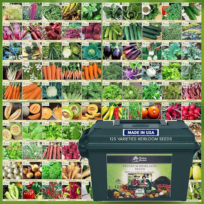 Garden Seeds Vegetable Variety Pack for Planting - Grow 125 Varieties of Heirloom Non GMO Quick Sprouting Veggies - Premium Seed Vault by Victory Gardens