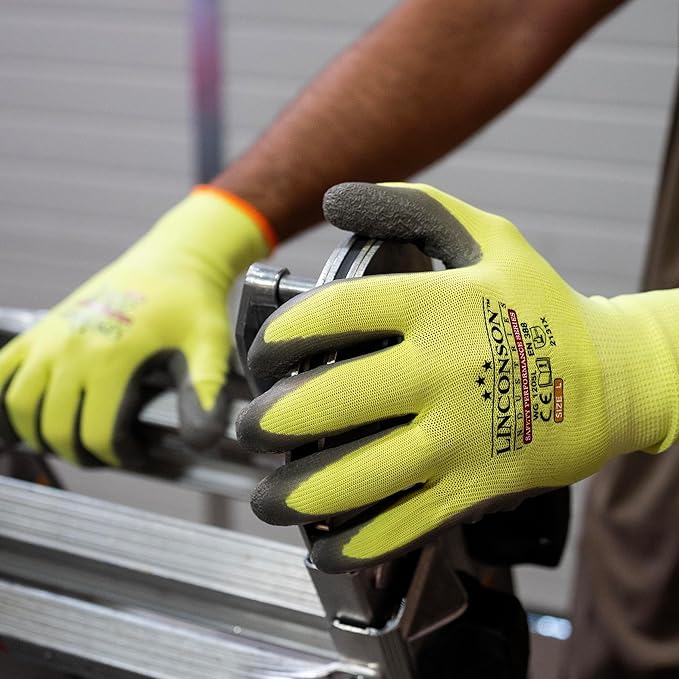 linconson 12 Pack Safety Performance Series Construction Mechanics Wrinkle Latex Work Gloves