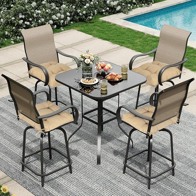 Aoodor 19" x 19" x 5" Tufted Outdoor Chair Cushions, Water Resistant & Fade Resistant Polyester Dining Chair Pads with 2 Straps for Patio Furniture, Set of 2
