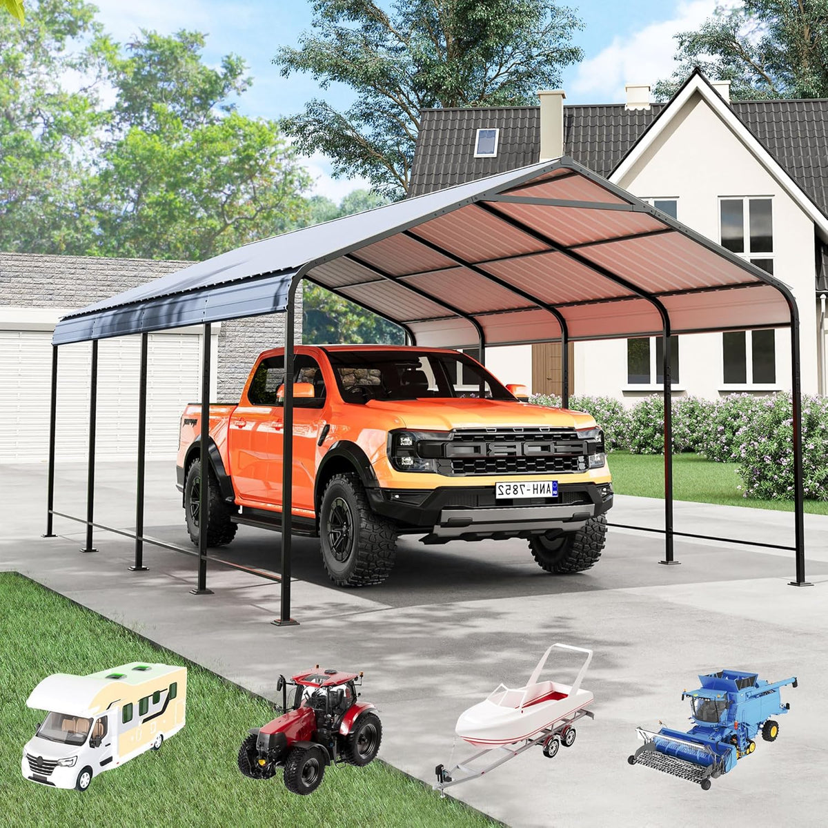 STHOUYN Car Ports 12x20 Heavy Duty Metal Carport Kit, UPF50+ UV Protection Galvanized Steel Car Port for RV/Vehicle Outdoor, 130mph Windproof & 50PSF Snow Load Shelter, Easy Assembly