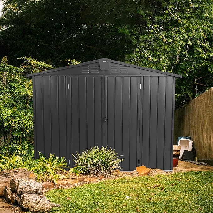 Domi Outdoor Storage Shed 8.2' x 6.2', Metal Steel Utility Tool Shed Storage House with Double Lockable Doors & Air Vent for Backyard Garden Patio Lawn