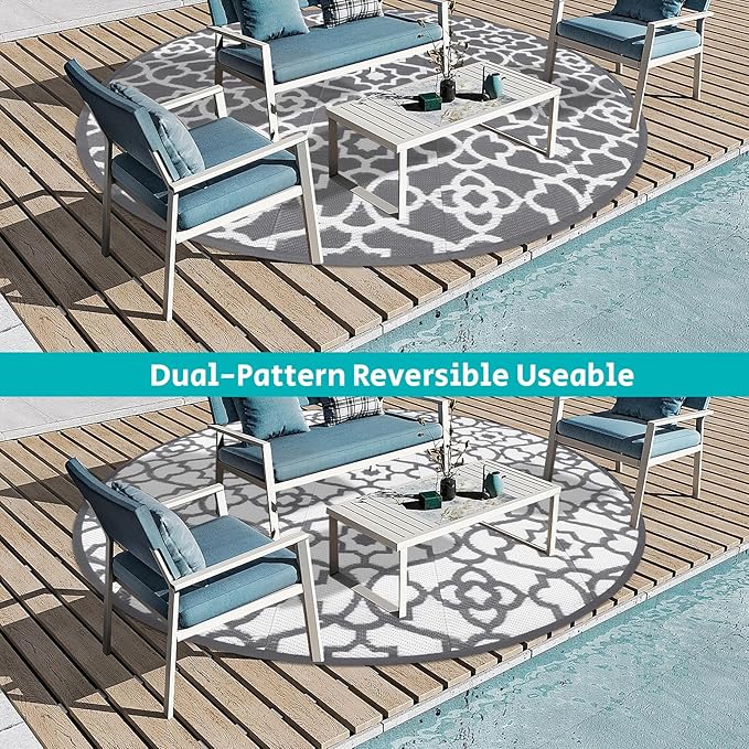 HEBE Outdoor Rug Waterproof 8ft, Plastic Straw Rug Camping Rug, Reversible Outdoor Patio Rugs RV Mat Clearance, Indoor Outside Floor Carpet for Porch,Deck,Camper,Balcony,Backyard