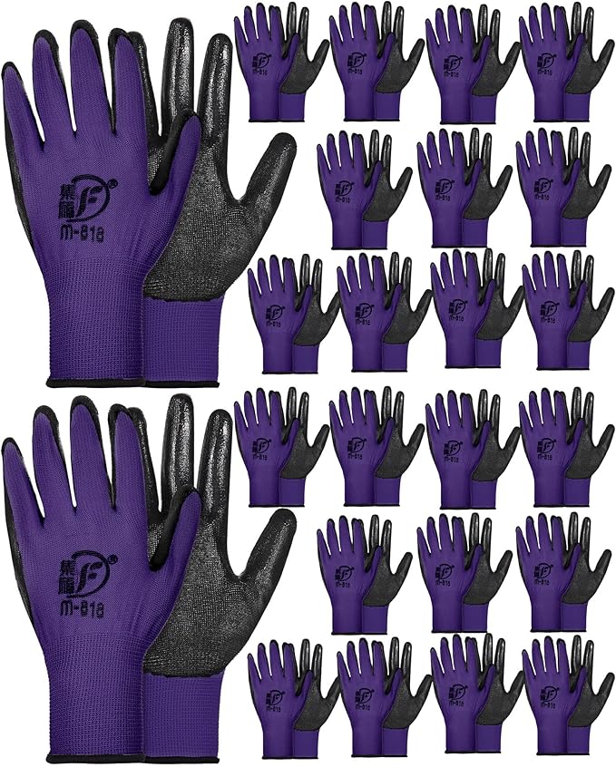 Nuogo 24 Pairs Gardening Gloves for Men Women Rubber Coated Landscaping Work Gloves Safety Work Construction